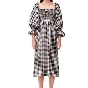 SLEEPER Atlanta Gingham Black & White Linen Midi Dress SIZE XL
